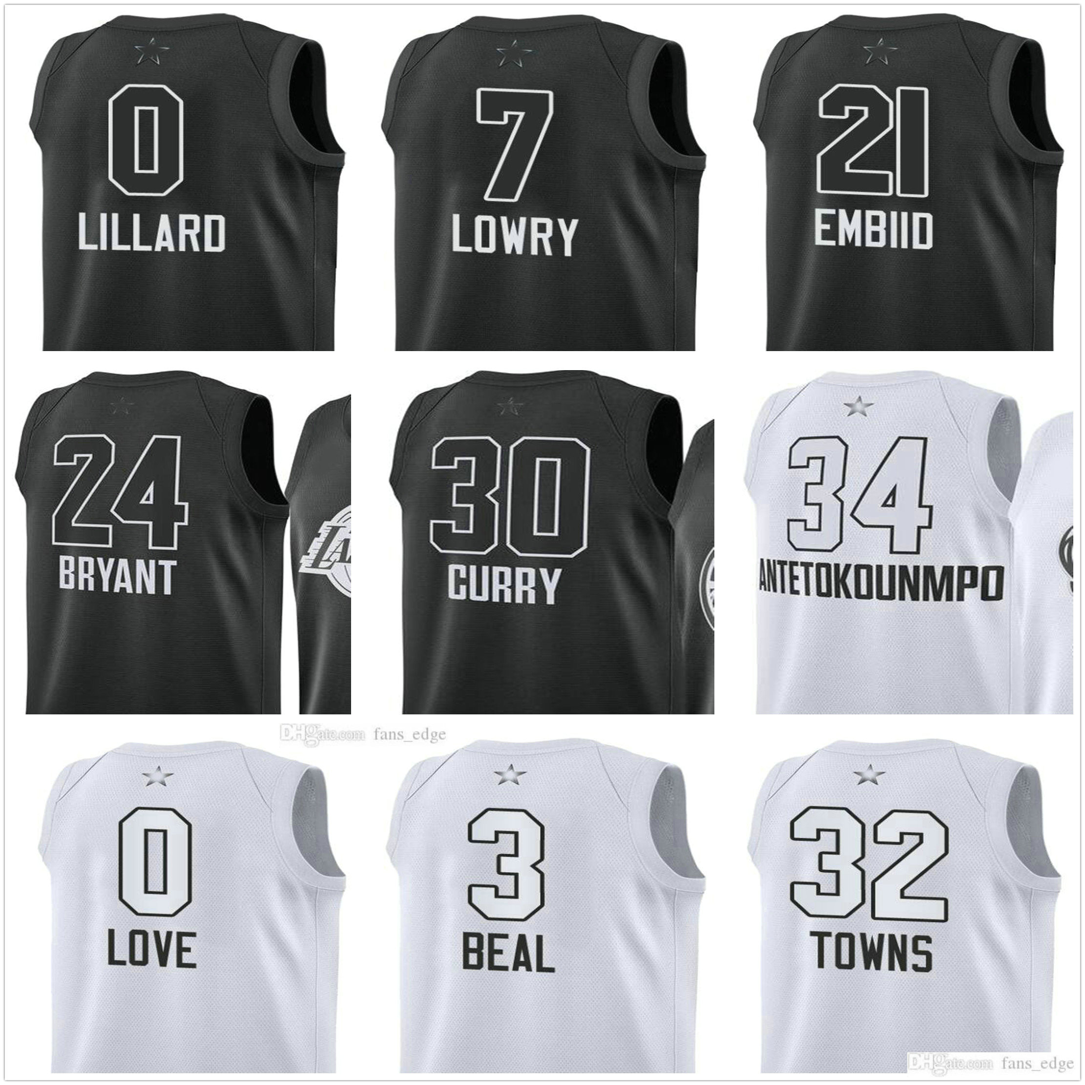 

Custom Printed 2018 All-Star Basketball Jerseys Thompson Curry Green Lillard Beal Towns Antetokounmpo Lowry Embiid Simmons Men Women Kids Youth Shirts, Black;red