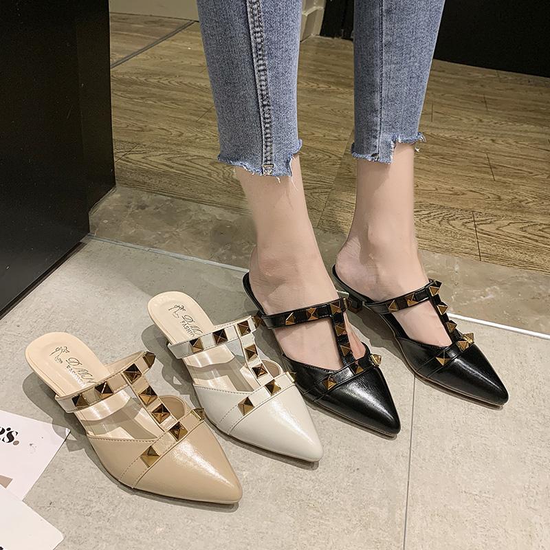 

Flat Sandal Shoe 2021 Women's Suit Female Beige Buckle Strap Summer Heels Med Without Fashion Studded Comfort Stiletto Close Sandals, Black