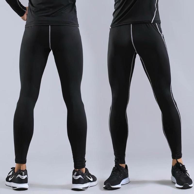 

Running Pants Men' Tights High Elastic Compression Sports Leggings Quick-drying Ankle Long Gym, Orange edge
