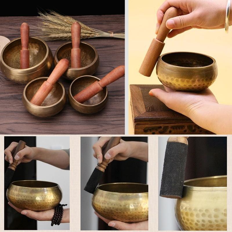 

Bowls 4XFA Tibetan Buddhism Singing Bowl Hand Hammered Yoga Copper Chakra Meditation Gift, Bronze
