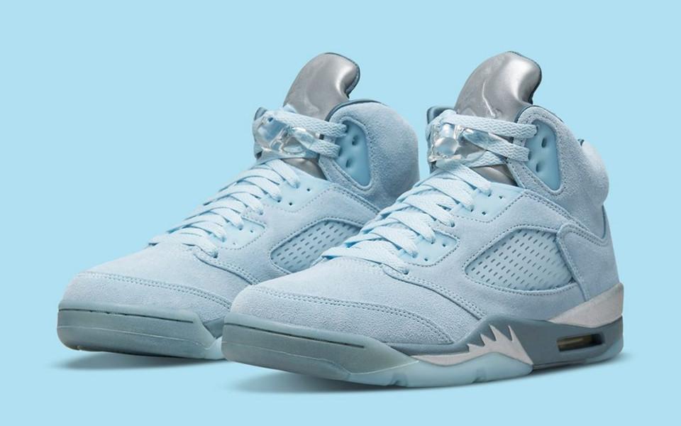 2022 Release Jumpman 5 Blue Bird Basketball Chaussures Gris Métallisé Argent Blanc Baskets De Plein Air Sport Avec Boîte D'origine