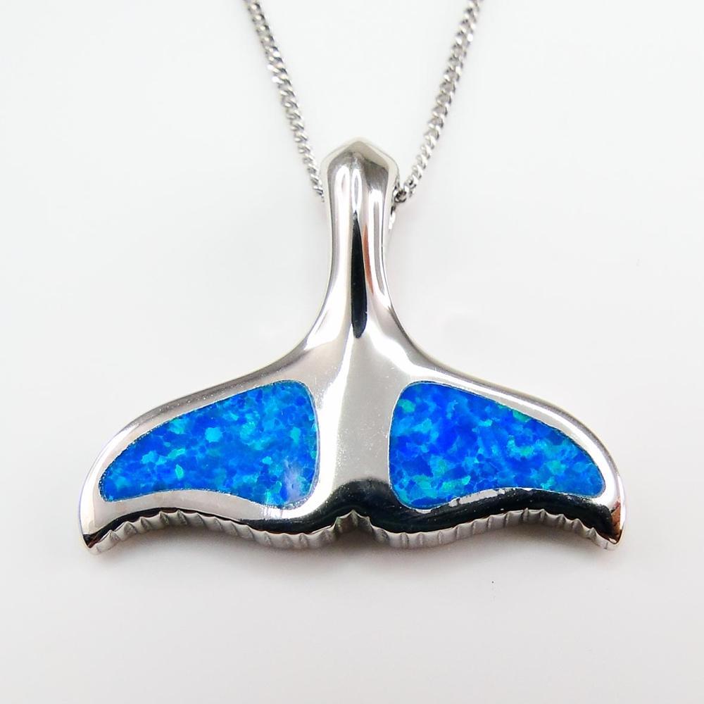 

Selling 925 Sterling Silver Blue Fire Opal Whale Tail Women's Pendant Necklace For Gift 210524
