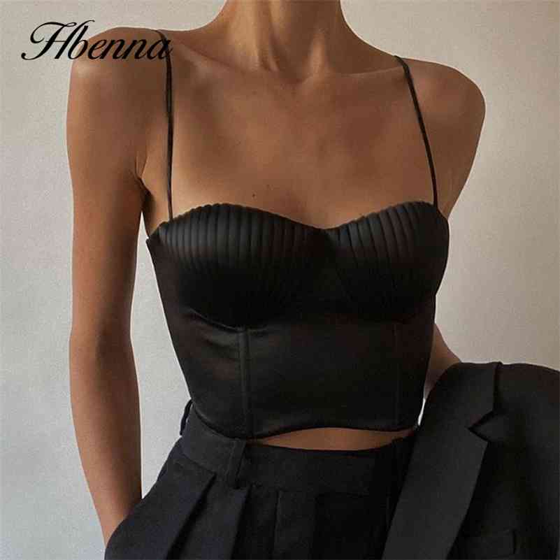 

Hbenna White Satin Cropped Top Women Summer Shell Folds Sexy Camis Women Summer Tank Top Fashion Skinny Corset Elegant 210616, Black