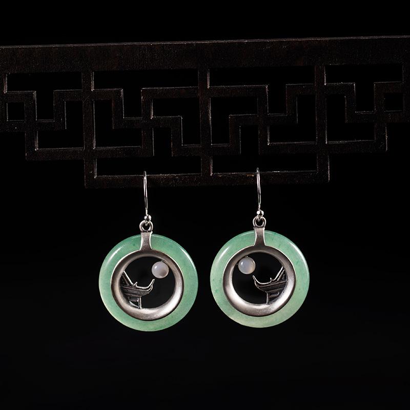 

Dangle & Chandelier Chinese Ethnic Style Aventurine Jade Earrings Women Ins Trend Retro Chic Eardrop Danglers 925 Sterling Silver Jewelry