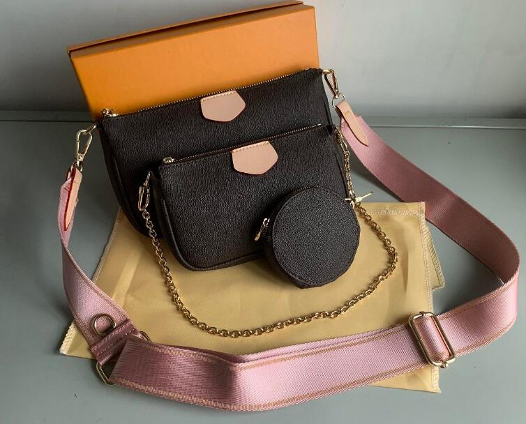 

top New Women Favorite Genuine Leather Fashion Handbags Multi Pochette Accessoires Purses Flower Mini Pochette 3pcs Crossbody Bag Shoulder Bags 57633, Red shoulder strap