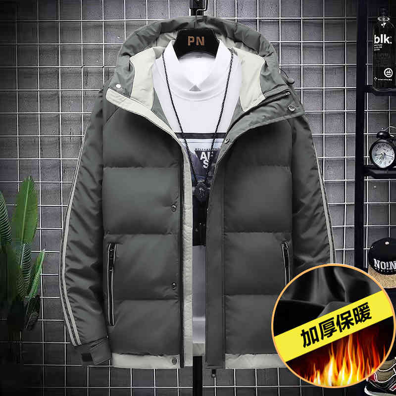 

cotton new winter coat 2021 youth korean version thickened down cotton padded et men's hooded warm, Black