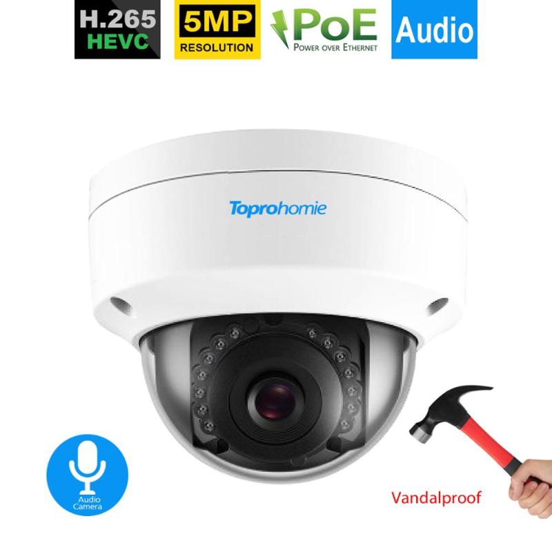 

Cameras TOPROHOMIE H.265 5MP HD 48V POE IP Camera IP66 Vandalproof In/Outdoor Dome Security Onvif Audio Record Sound