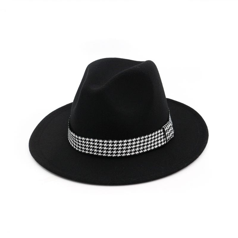 

Wide Brim Hats Fedora Jazz Hat Plaid Belt Men Wome Solid Color Woolen Panama Spring Autumn Felt Fashion Wholesale, 03