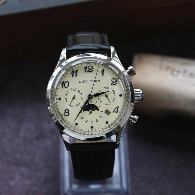 

Wristwatches 38.5mm Classic Fashion Tianjin Automatic Mechanical Watch Calendar Waterproof Moon Phase Week Month Stainless Steel Mens