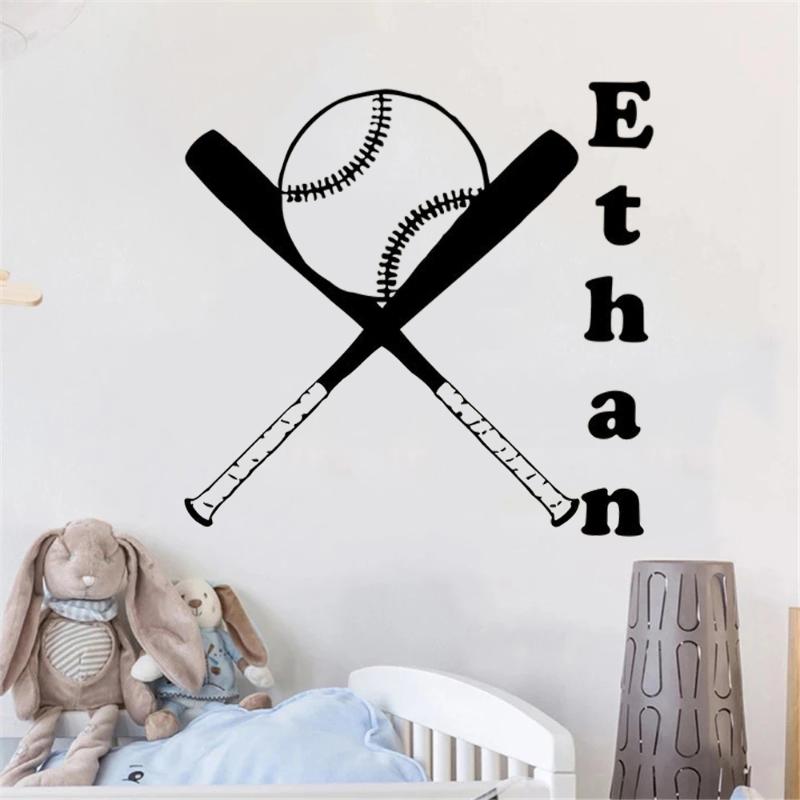 Wall Stickers Custom Name Baseball Decals Personalized Bat Ball Logo Sport Decor Kids Teen Girl Boy Room Murals DW21937-image-746752829