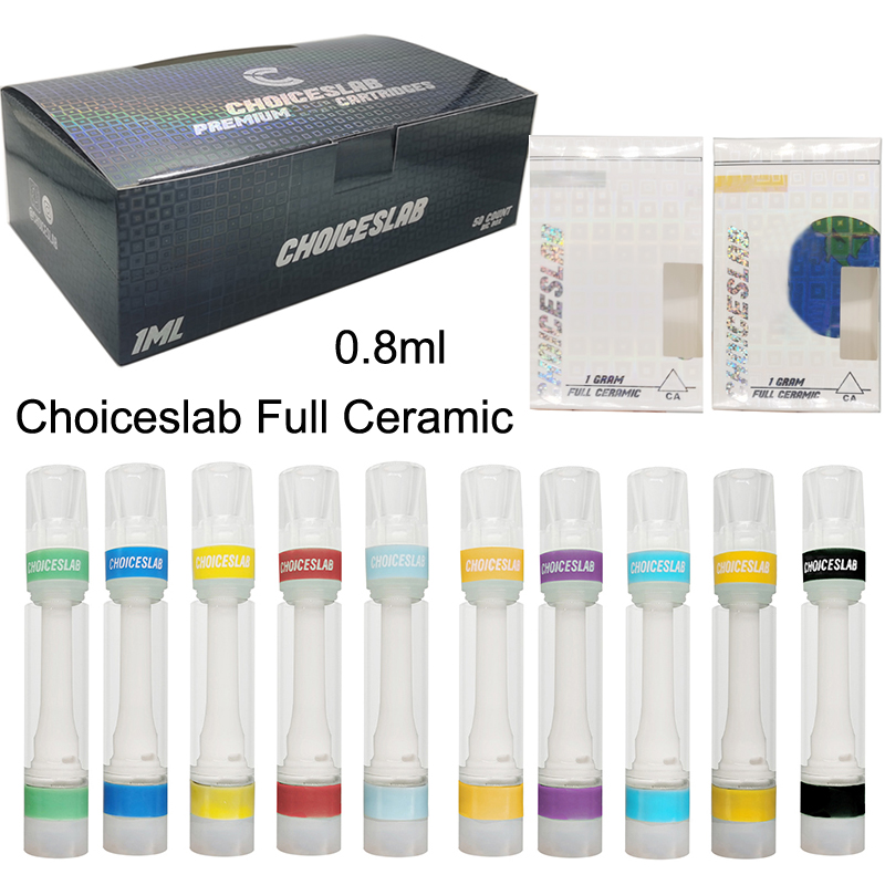 

Choiceslab Ceramic Vape Cartridges Empty 0.8ml Atomizers Snap Lock Tip Glass Tank 510 Thick Oil Vapes Pen Vaporizer Carts with Choices Holog