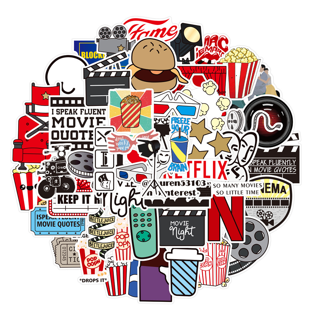 

50pcs/set poster Small waterproof Skateboard stickers Movie Party leisure For notebook laptop bottle Helmet car sticker PVC Guitar Decals, Multi colors