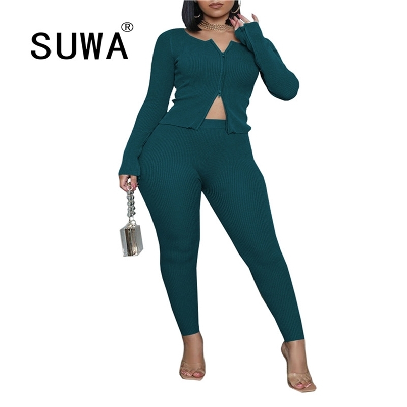 

Sweat Suits Women Matching Sets Long Sleeve Crop Top And Skinny Pencil Pants Casual Tracksuit 2 Pieces Outfits Wholesale 210525, Green