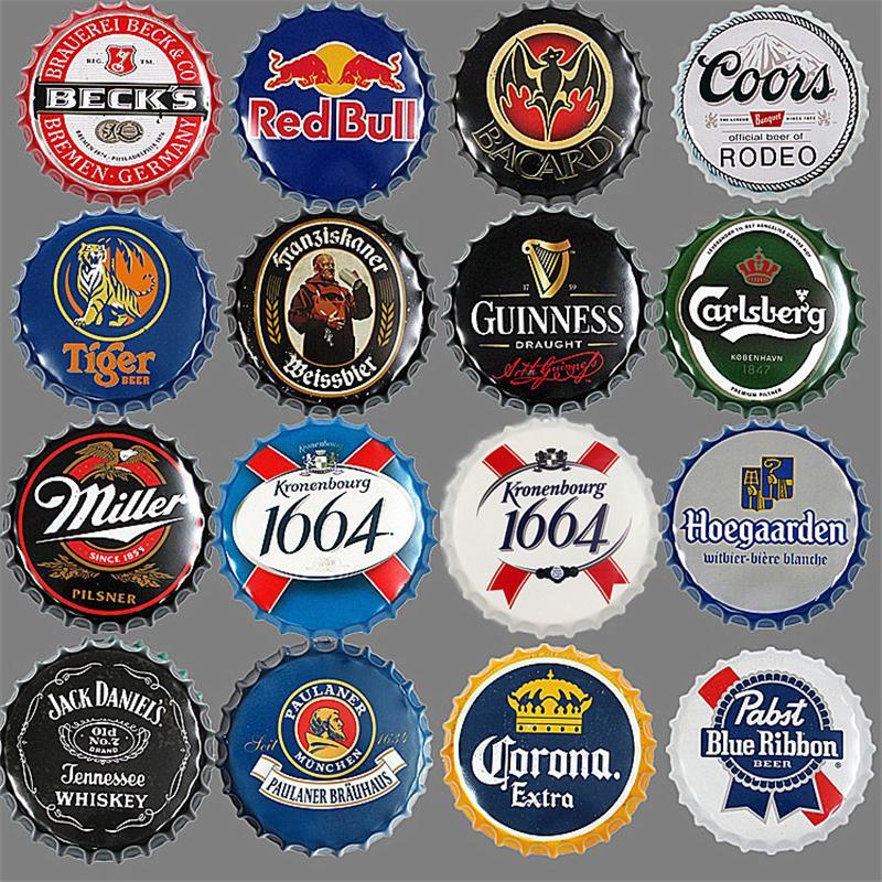 Beer Bottle Cap Whisky Vintage Plaque Metal Tin Signs Cafe Bar Pub Signboard Wall Decor Retro Nostalgia Round Wall Paintings Poster 35CM