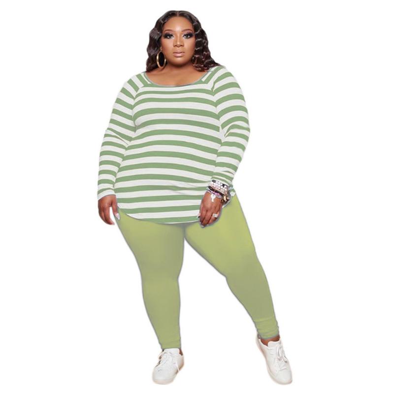 

Plus Size Tracksuits 5XL Two Piece Set Women Clothing Long Sleeve Striped Pullover Top And Pants Suit Spring Autumn Fashion Casual Outfits, Black
