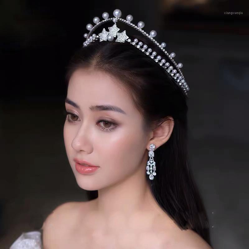 

Himstory Korean Pirncess Pearls Bridal Crowns Tiara Bride Headband Crystal Diadem Queen Headpieces Wedding Hair Accessories Clips & Barrette, Golden;silver