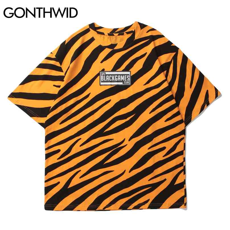

T-Shirts Hip Hop Zebra Pattern Stripes Print Short Sleeve Tshirts Fashion Harajuku Casual Cotton T-Shirt Men Loose Tops 210602, Pink