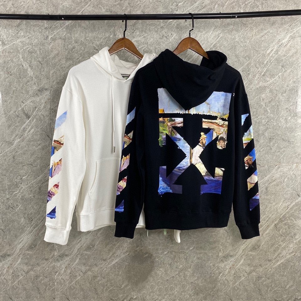 

Men's Hoodie Off Style White Monet Oil Painting Comfortable Terry Hooded Sweater Loose Top D7ht, Black