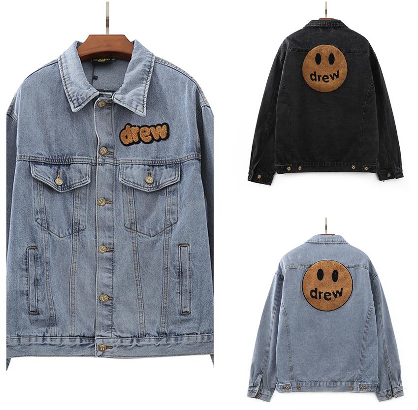 

Trendy Men's Jackets Drew House Smiley Face Denim Jacket men and women Coats Barber High Street Outerwear Casual womens quality Jacke, Black;brown