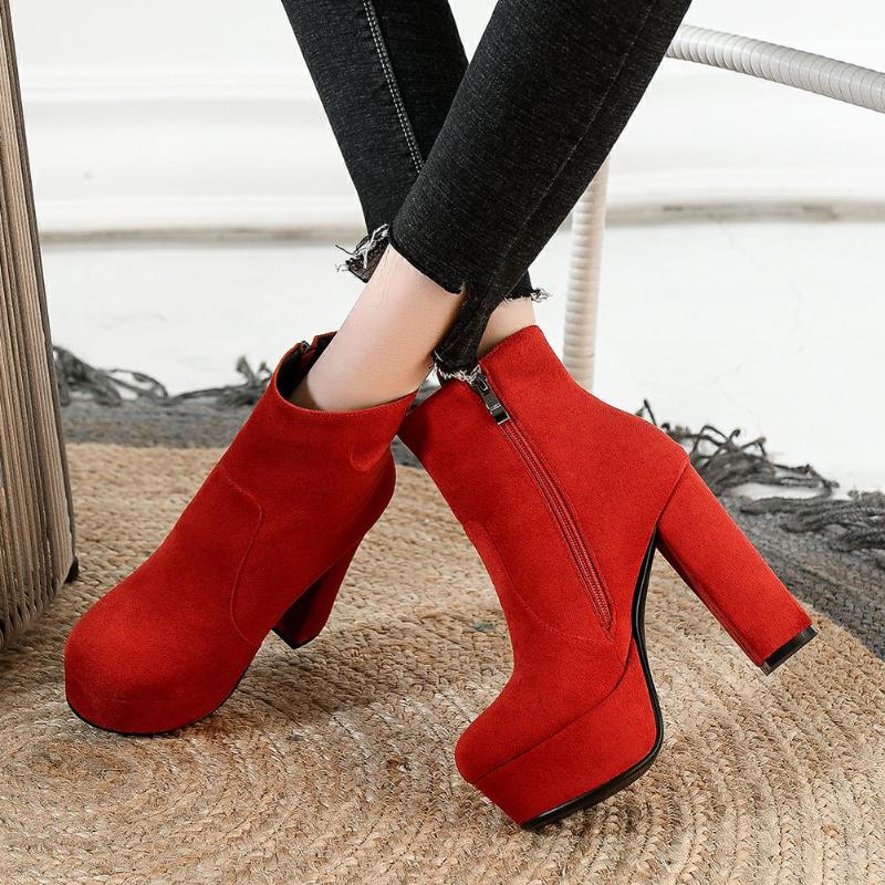 

Boots RIBETRINI Big Size 43 Platform Zipper High Heels Flock Ankle Fashion Wedding Party Dress Sexy Elegant Women Shoes 2021, Apricot