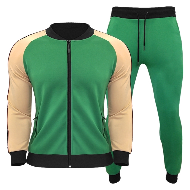 

New sportswear youth fashion color matching men's suit, Black
