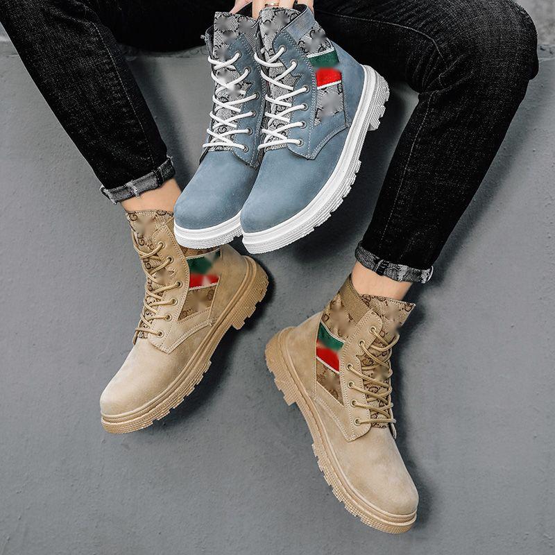 

Men Shoes Faux Suede Casual Outdoors Martin Boot Fashion Classic Comfortable Botines Ankle Spring Autumn Lace Up Simplicity Round Toe DH661, Blue