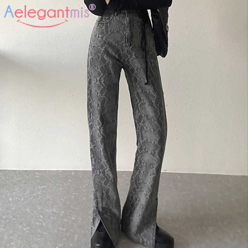 

Aelegantmis Split Up High Waist Snake Print Denim Pants Women Harajuku Trousers Leopard Street Jeans Lady Streetwear 210607, As shown