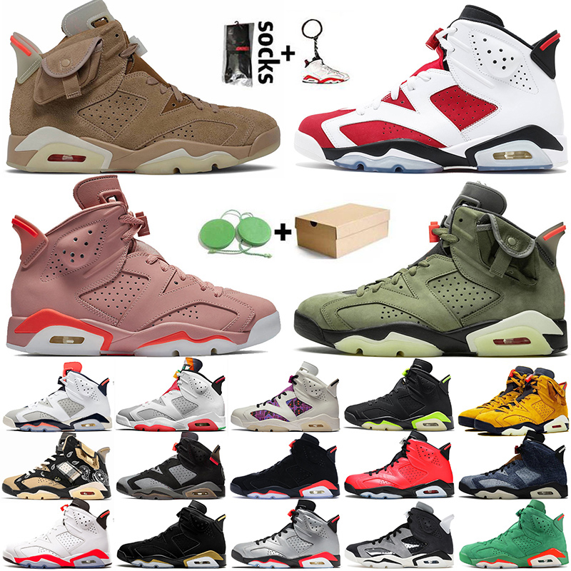 

With Box Travis Scotts Jumpman 6 6s Basketball Shoes Retro British Khaki Cactus Jack Carmine Aleali May Trainers Sneakers Electric Green Tech Chrome