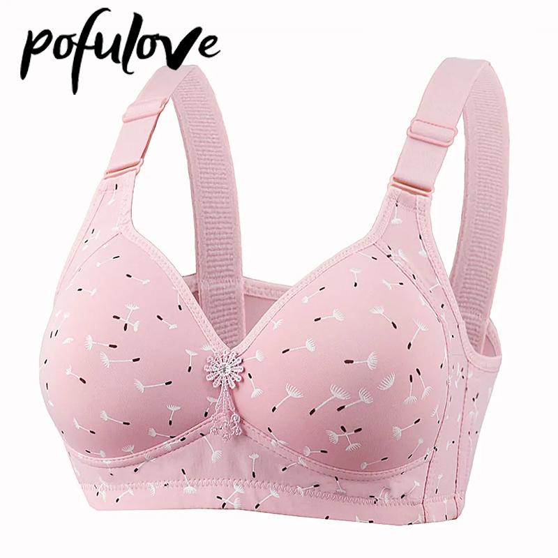 

Bras Women Plus Size Bra For Big Breasts Pink Cotton Push Up Print Wireless Seamless Underwear Thin Gathered Soft Brassiere, Black