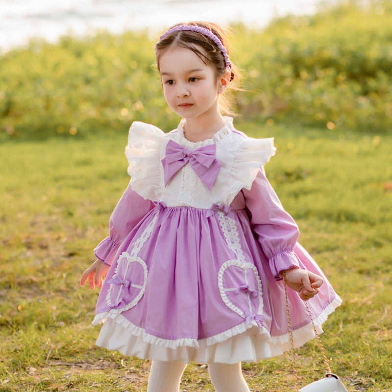 

Baby Girl Long Sleeve Spanish Turkish Vintage Dress Autumn Children Lolita Princess Ball Gown for Christmas Party Robe 210615, Purple