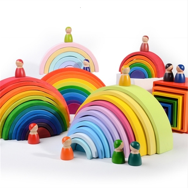 High quality Large Stacker Wooden Toys For Kids Creative Rainbow Building Blocks Montessori Educational Toy Children 1020-image-686204648