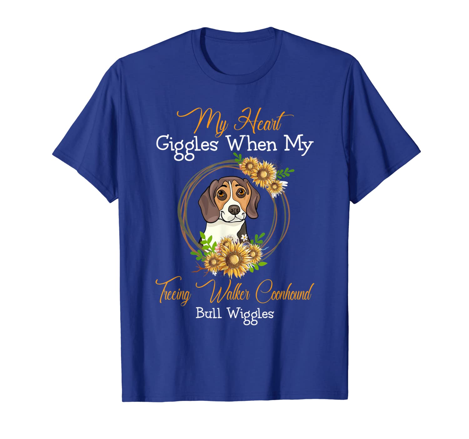 

Treeing Walker Coonhound My Heart Giggles T-Shirt Dog Lovers, White;black