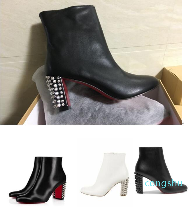 Design célèbre hiver élégant dames Suzi folk cuir Bottines Cuoio Femmes Red Fond Pumps Robe de créateurs de luxe, Chunky Talons High Talons
