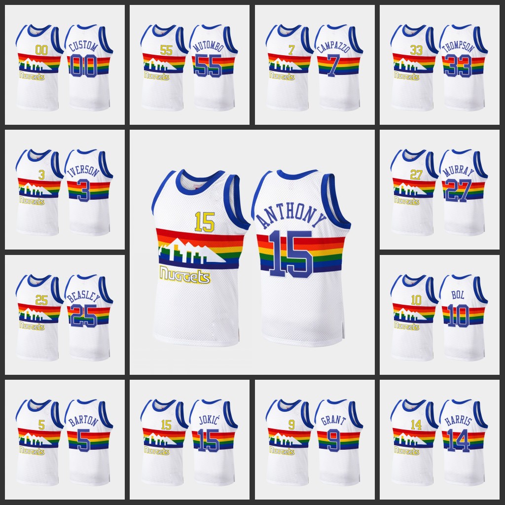 

Men Denver Nuggets''Nikola''Jokic Jamal Murray Dikembe Mutombo David Thompson Custom 1991-92 Classics White Jersey, Black