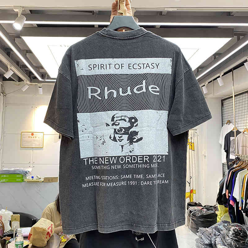 

High Quality Vintage Rhude Tee Double Sided Print Tops Nice Washed Short Sleeve t Shirt Men Women, White;black