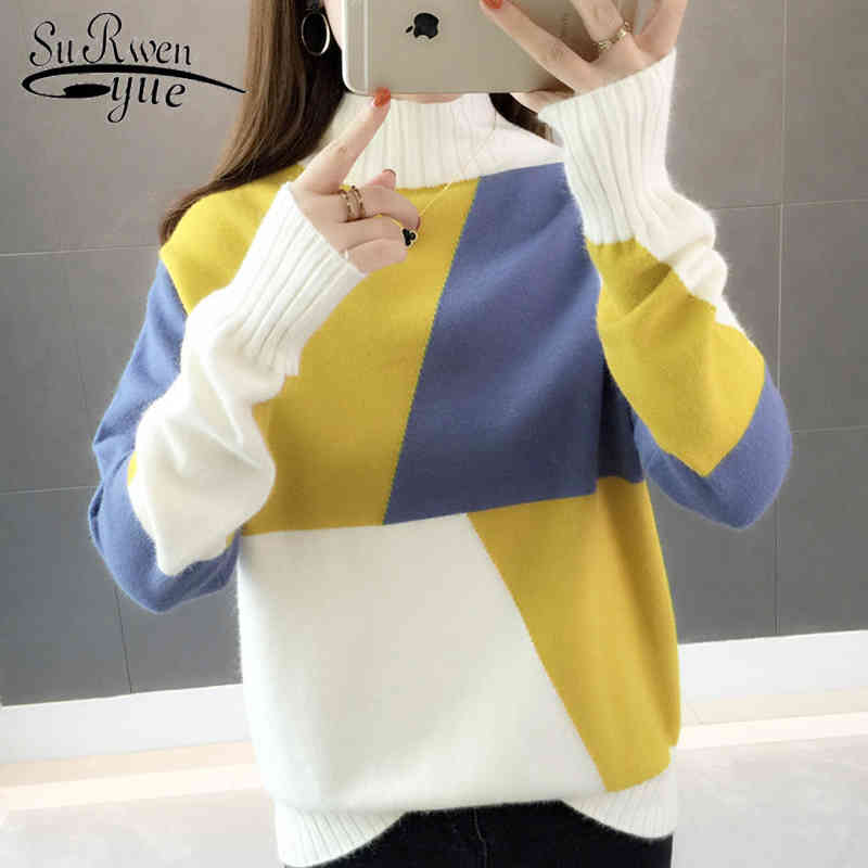 

winter Knitted Women Sweaters Elegant Clothing Turtleneck Long Sleeve Tops Casual Blouses 5771 50 210518, Blue