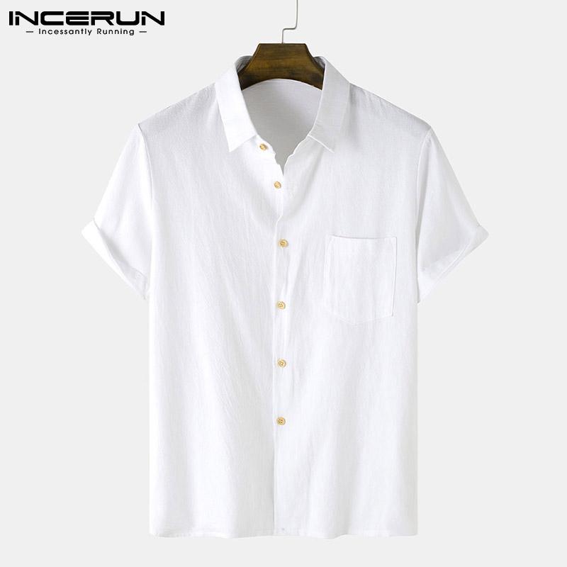 

Men' Casual Shirts 2021 Summer Mens Leisure Fashion Cotton And Linen Simple Short Sleeve Solid Color Comfortable Blouse -3XL INCERUN, Black