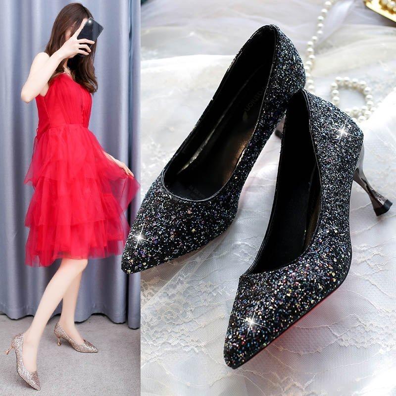 

Dress Shoes Colorful High Heels Women 2021 Spring And Autumn Korean Style Pointed Toe Fashion Rubber Stiletto Shallow, Black