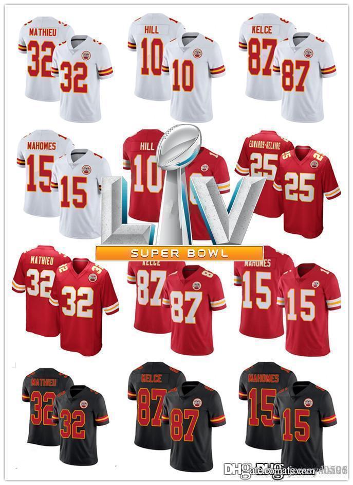 

Mens women Kansas City Chiefs 15 Patrick Mahomes 25 Clyde Edwards-Helaire 87 Travis Kelce 10 Tyreek Hill Football Jerseys, Black;red