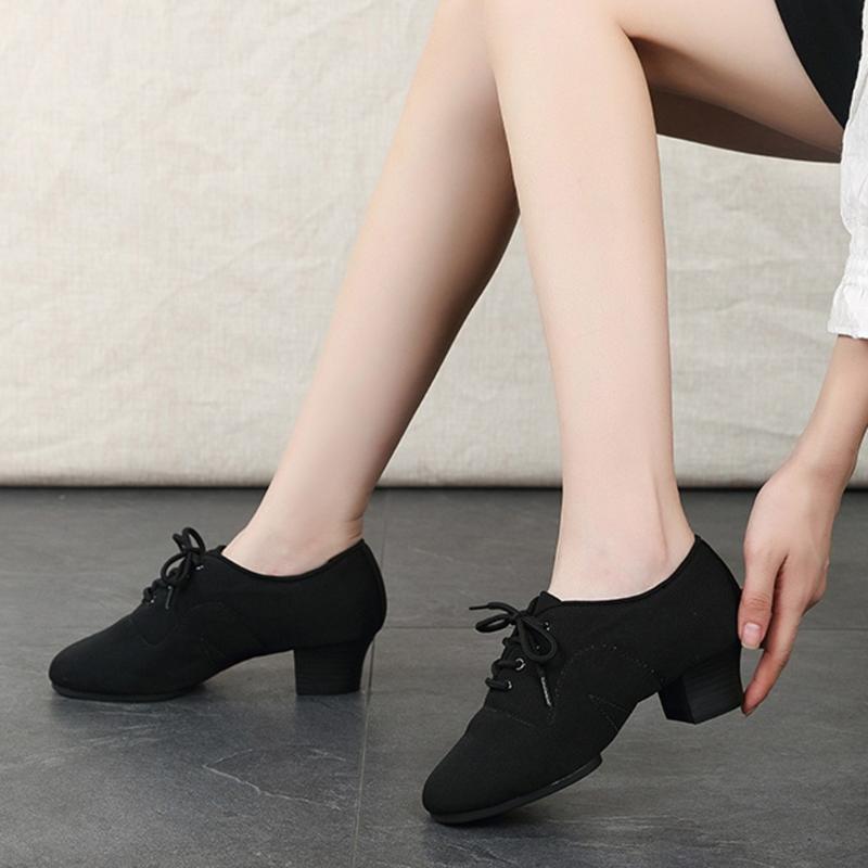 

Dress Shoes Women Latin Dance Ballroom Salsa Party Oxford Heeled Professional Dancing Zapatos De Mujer, Black