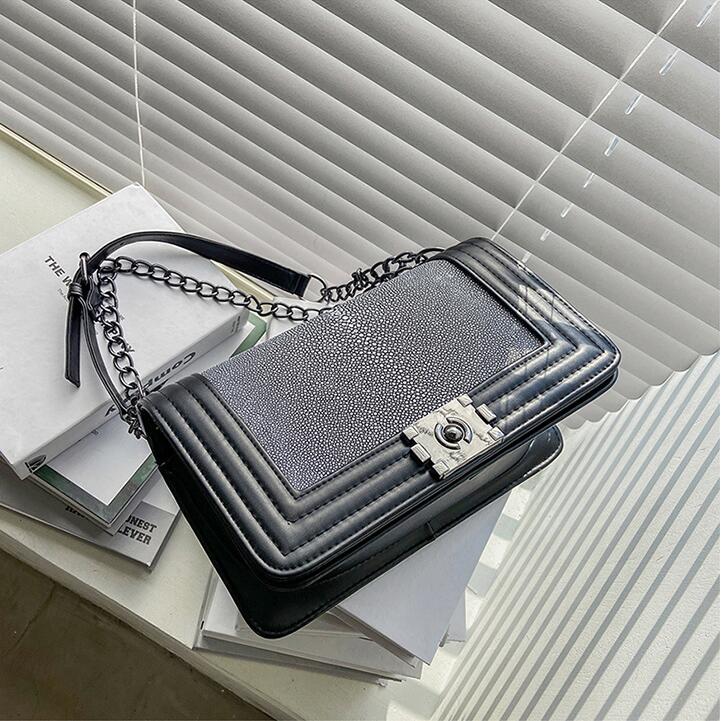 

Factory Outlet women shoulder bags classic atmosphere Thread hasp chain bag retro color matching leather handbag street trend stone pattern handbags