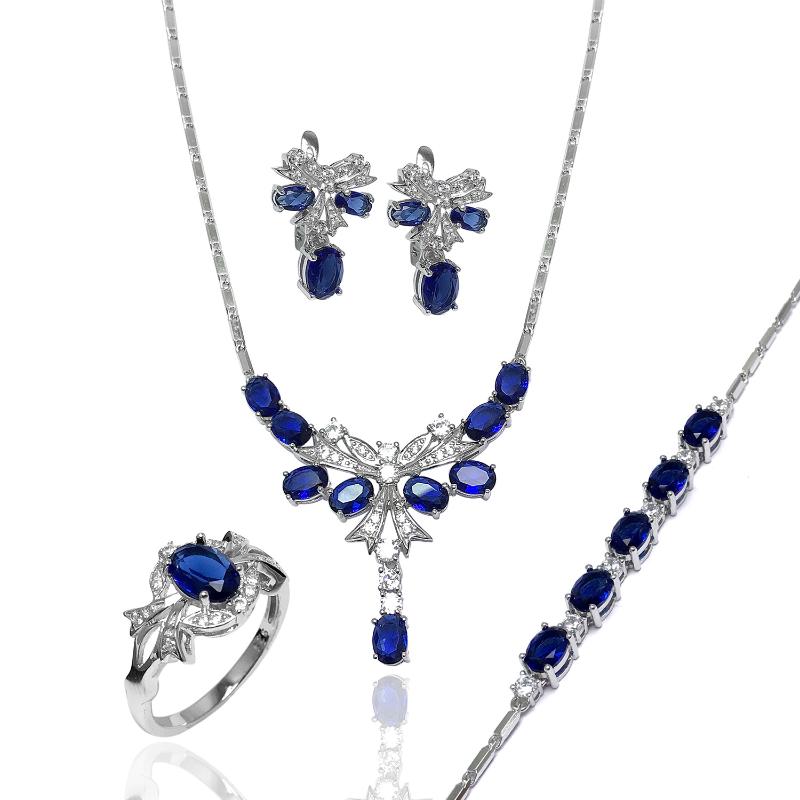 

Earrings & Necklace Sapphire CZ Dragonfly Model 925 Sterling Zircon Silver Quad, As pic