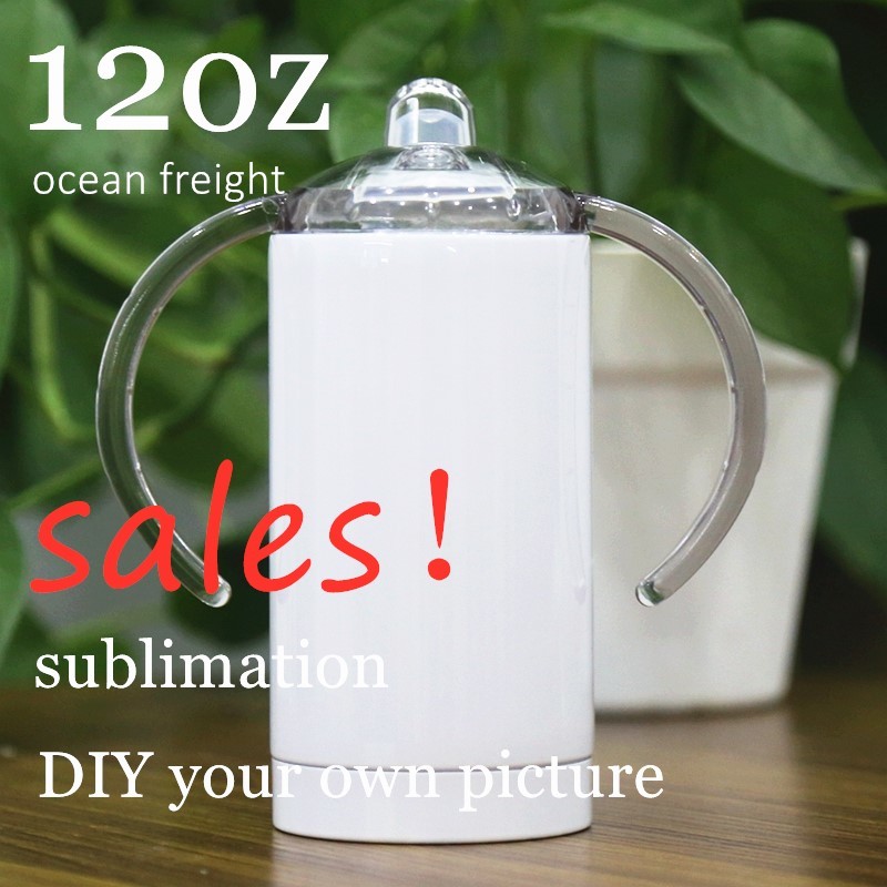 

12oz sublimation sippy cups straight kids tumbler for children vacuum insulated milk bottles double wall stainless steel baby bottle FNB4