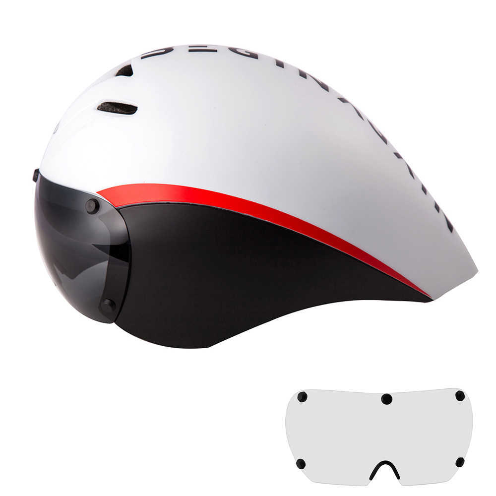 

BEGINAGAIN Aero Race TT Bicycle Helmet Triathlon Road Bike Goggles Helmet Casco Ciclismo Time Trial Upgraded Cycling Helmet Hat Q0630, White