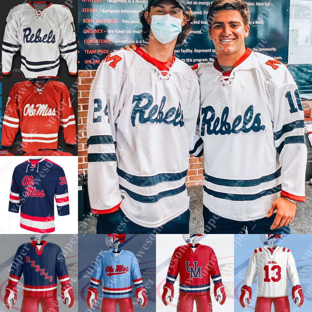 

Ole Miss Hockey Jersey Brady Zegras Danny Mulligan Harris Milson Austin Pellegrino Michael Letourneau Connor Baker Colin Ernenwein Brett Dougherty Dylan Lalk, White