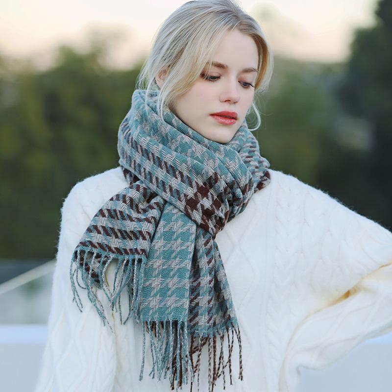 

Scarves Korean Fashion 2021 Women Scarf Winter Tessale Plaid Tassels Long Lady Shawls Cashmere Pashmina Hijabs Wraps