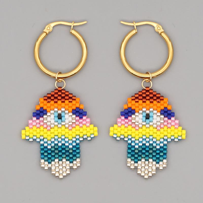

Go2Boho Hamsa Hand Earring Dangle Earrings Miyuki Brick Stitch Beaded Earings For Women Boho Jewelry 2021 Stainless Pendientes & Chandelier