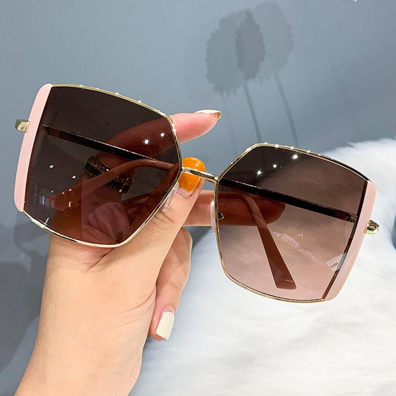 

Outdoor Eyewear 2021 Metal Semi-rimless Square Oversized Sunglasses Women Big Frame Colorful Sun Glasses Female Mirror Oculos Gradient Shade