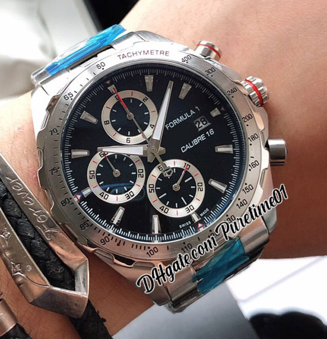 

F1 F one Formula 1 Miyota Quartz Chronograph Mens Watch Black Dial Silver Subdial Stick Markers Stainless Steel Bracelet Stopwatch Watches Puretime01 Z20, Customized waterproof service