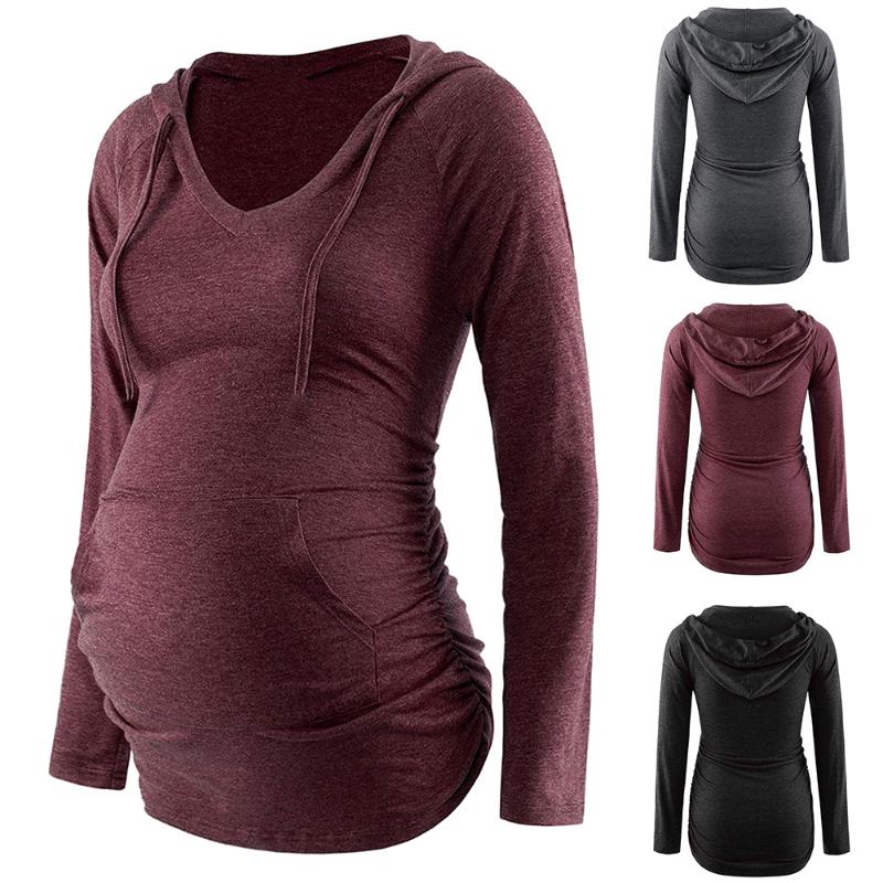 

Women' Hoodies & Sweatshirts Women Fashion Casual Maternity Blouse Long Sleeve Solid Color Pocket Top Breastfeeding, Black
